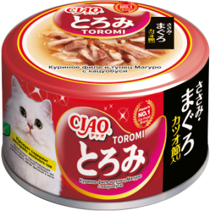 INABA ЧАО ТОРОМИ консерва для кошек куриное филе, тунец Магуро, кацуобуси 80гр