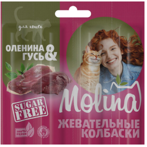 Molina Жевательные колбаски для кошек из оленины и гуся, 20 гр