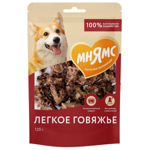 Мнямс лакомство на каждый день для собак Легкое говяжье 120 г