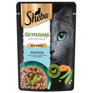 Sheba Корм консервированный полнорационный для кошек (лосось, горох в соусе), 75г