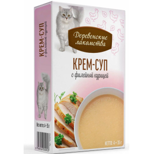 Деревенские лакомства для котов "Крем-суп с филейной курицей", (упаковка 4 шт *35гр)