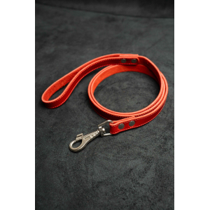 Поводок из натуральной кожи, цвет красный с красной нитью 120см