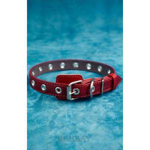 Ошейник из натуральной кожи, цвет красный с красной нитью 40см