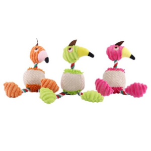 Игрушка-пищалка WOGY для собак мягкая Фламинго с канатом  26х8см