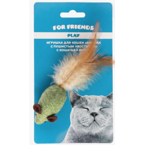 Игрушка для кошек For Friends «Мышка с пушистым хвостиком» с кошачьей мятой 3,5*2,6 см