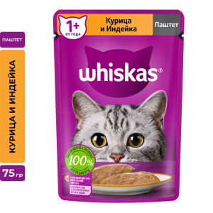 Whiskas Корм консервированный для кошек (паштет с курицей, индейкой), 75г