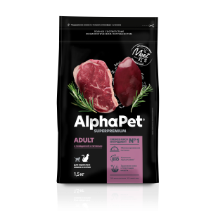 AlphaPet сухой корм для взрослых кошек,с говядиной и печенью,1,5кг