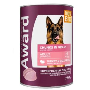 Award Dog для взрослых собак (Индейка с желудочками в соусе), 750гр