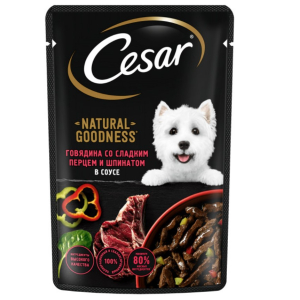 Cesar Goodness консервированный для взрослых собак всех пород,Говядина со сладким перцем и шпинатом, 80г