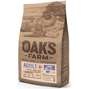 OAK'S FARM Grain Free Lamb Adult All Breed Dogs сухой корм  для собак всех пород, беззерновой, Ягненок ,2кг