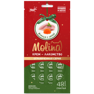 Молина Лакомство для котят и взрослых кошек, нежный крем из курицы с икрой, 48г