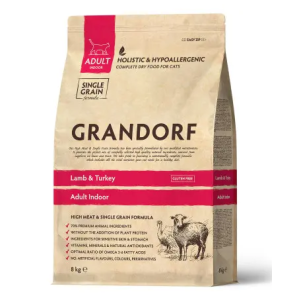 Grandorf Adult Indoor низкозерновой сухой корм для кошек (ягнёнок, индейка) 8кг