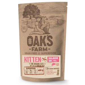 OAK'S FARM Grain Free Salmon Kitten сухой корм  для Котят беззерновой, Лосось, 400гр