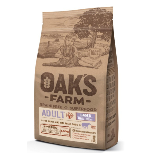 OAK'S FARM Grain Free Lamb Adult Small and Mini Breed Dogs сухой  беззерновой корм для собак маленьких и миниатюрных пород, Ягненок ,6,5кг
