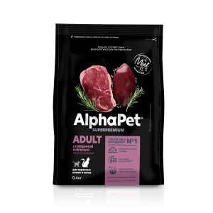 AlphaPet сухой корм для взрослых кошек, с говядиной и печенью,0,4кг
