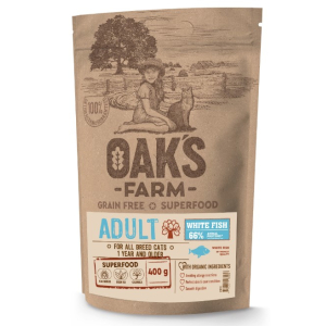 OAK'S FARM Grain Free White Fish Adult Cat сухой корм  для кошек взрослых, беззерновой, Белая рыба ,400гр