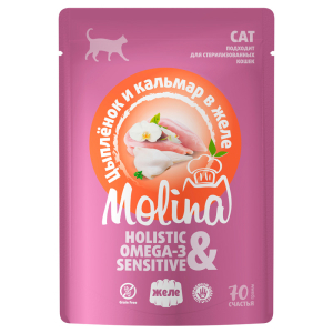 Molina влажный корм для кошек (цыплёнок и кальмар в желе) 70гр