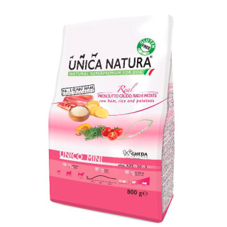 Unica Natura Корм сухой для собак миниатюрных и маленьких пород (сыровяленая ветчина, рис, картофель), 800г