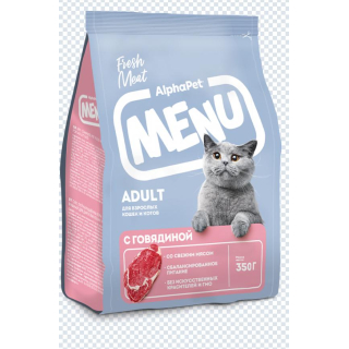 AlphaPet Menu сухой корм для взрослых кошек,с говядиной,0,35кг