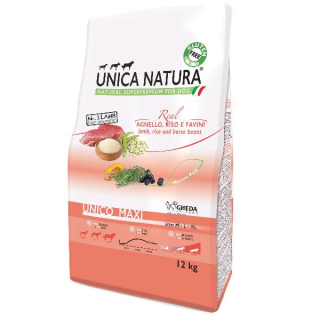 Unica Natura Корм сухой для собак средних, крупных и гигантских пород (ягненок, рис, бобы), 12кг