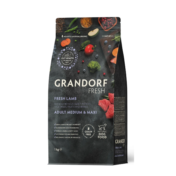 Grandorf Fresh Adult Medium & Maxi беззерновой гипоаллергенный корм для собак средних и крупных пород (свежий ягнёнок с бататом), 1кг