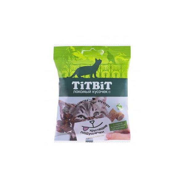 TiTBiT Лакомство для кошек (хрустящие подушечки с сыром и паштетом из кролика), 30г