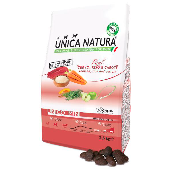 Unica Natura Корм сухой для собак миниатюрных и маленьких пород (оленина, рис, морковь)