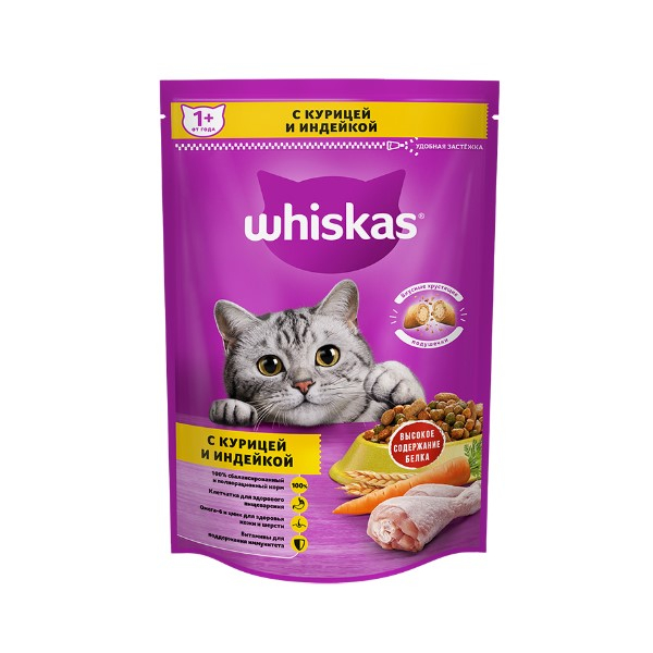 Whiskas для взрослых кошек (Курица и индейка), 1.3 кг