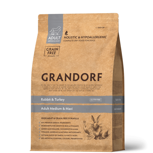 Grandorf Корм сухой беззерновой для собак средних и крупных (кролик, индейка)