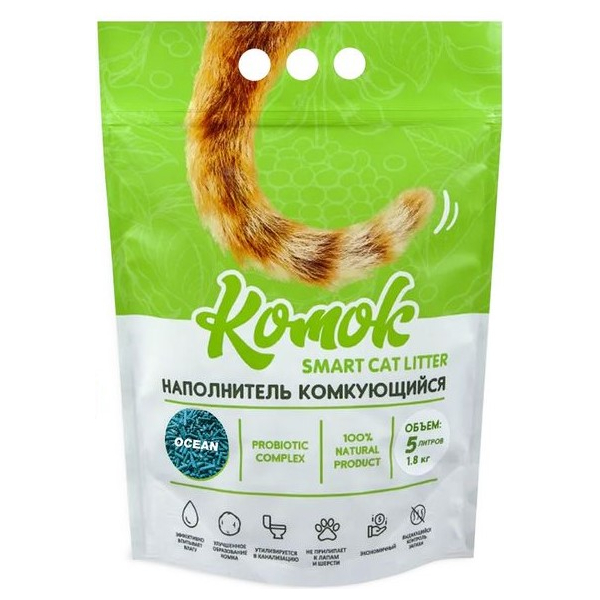 КОМОК Smart Cat Litter комкующийся соевый OCEAN 1,8кг (5л)
