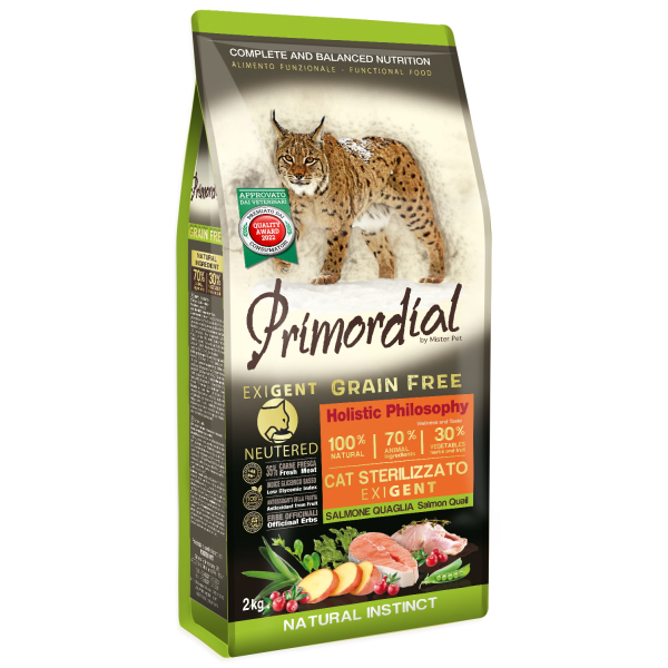 Primordial Cat Neutered Exigent Salmon-Quail / для стерилизованных привередливых в питании кошек с лососем и перепёлкой 2кг