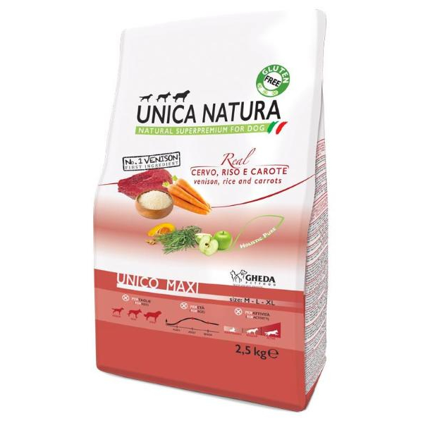 Unica Natura Корм сухой для собак средних, крупных и гигантских пород (оленина, рис и морковь)
