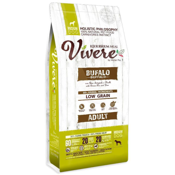 Vivere Корм сухой низкозерновой для взрослых собак средних пород (буйвол)