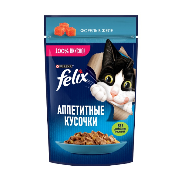 Felix "Аппетитные кусочки" Корм консервированный для кошек (форель в желе), 75г