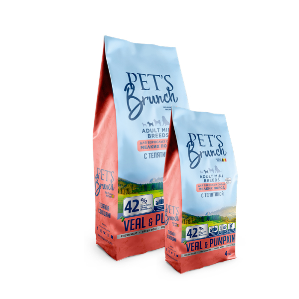 Pet's Brunch Корм сухой для собак мелких пород (телятина), 4кг