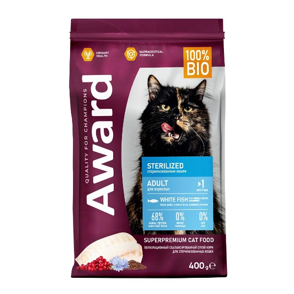 Award Cat Sterilized для взрослых стерилизованных кошек (Белая рыба)