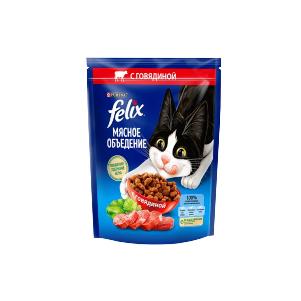 Феликс Мясное объедение сухой корм с говядиной, 600г