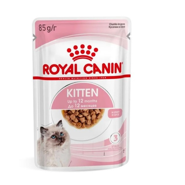 Royal Canin Kitten Gravy Корм консервированный для котят в период второй фазы роста в возрасте до 12 месяцев, кусочки в соусе, 85г