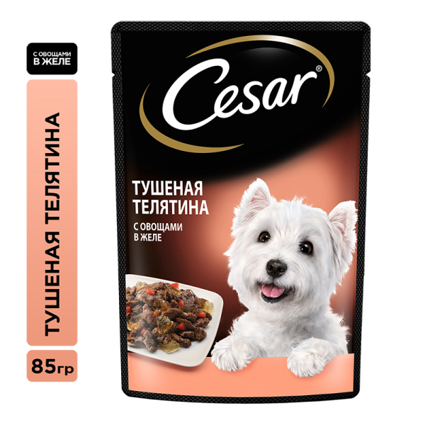 Cesar Корм консервированный для взрослых собак всех пород (тушеная телятина с овощами в желе), 85г