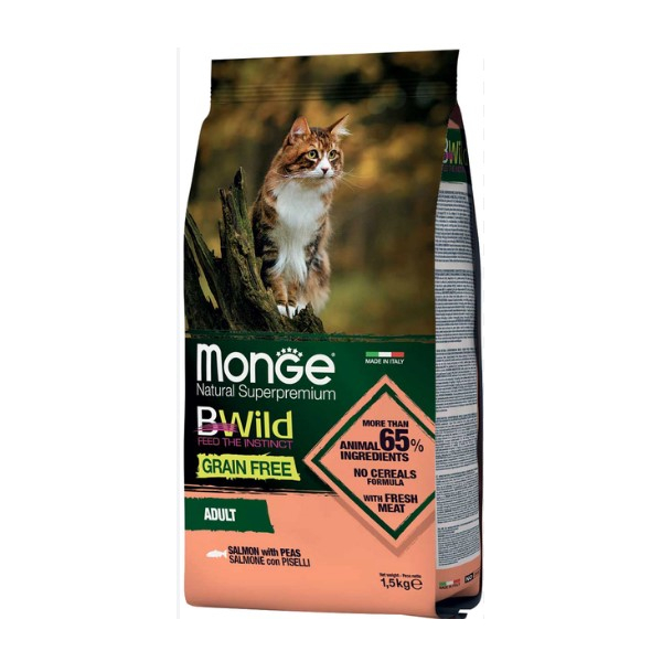 Monge Cat BWild GRAIN FREE сухой корм для кошек, из лосося, беззерновой,1,5кг