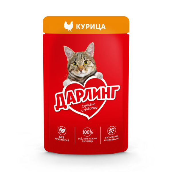 Дарлинг Корм консервированный для взрослых кошек (курица в подливе), 75г