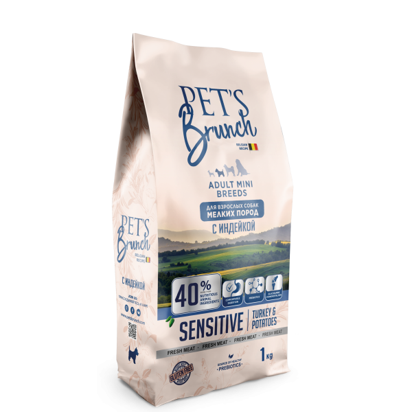 Pet's Brunch сухой корм для собак мелких пород с индейкой 1кг