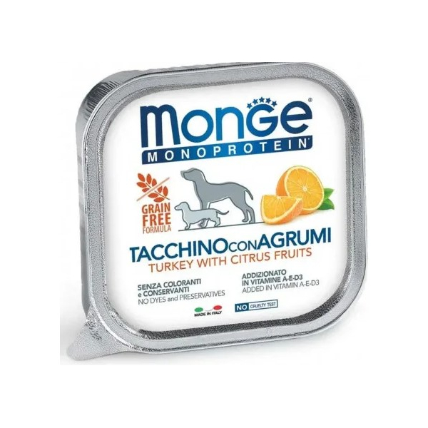 Monge Dog Natural Monoprotein Fruits для собак паштет из индейки с цитрусовыми,150гр