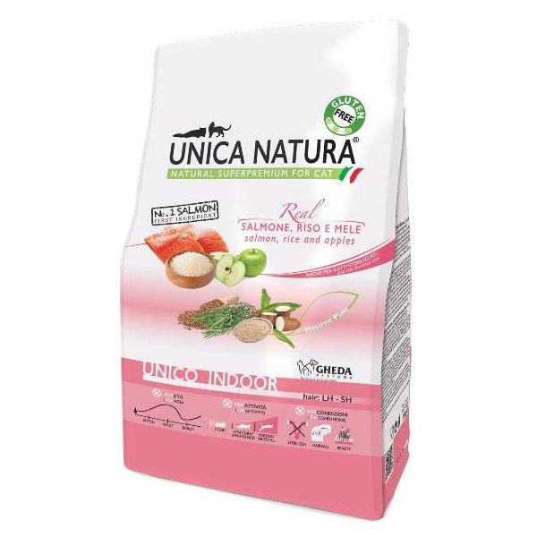 Unica Natura Корм сухой для кошек любого возраста (лосось, рис, яблоко), 350г
