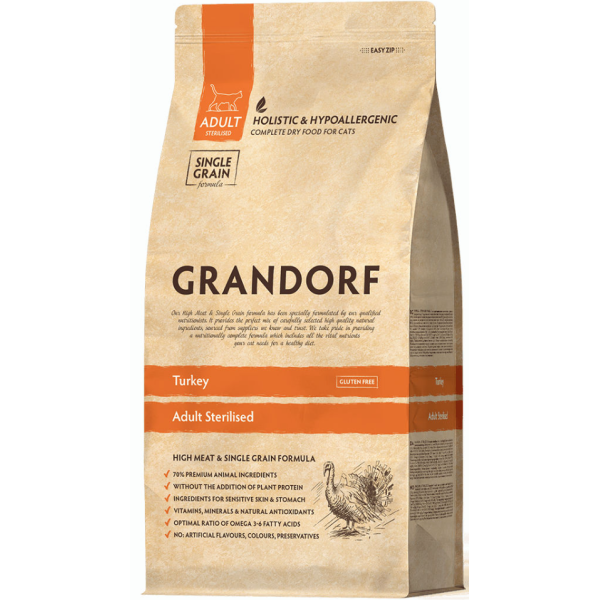 Grandorf Корм сухой низкозерновой для стерилизованных кошек (индейка), 400гр