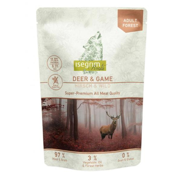 Isegrim Roots Корм консервированный для взрослых собак (дичь, свежая оленина), 410г