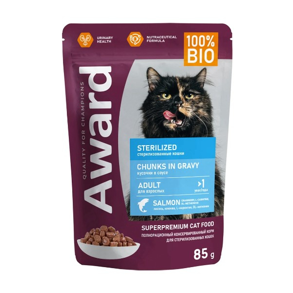 Award Cat Sterilized для взрослых стерилизованных кошек (Лосось в соусе), 85 гр