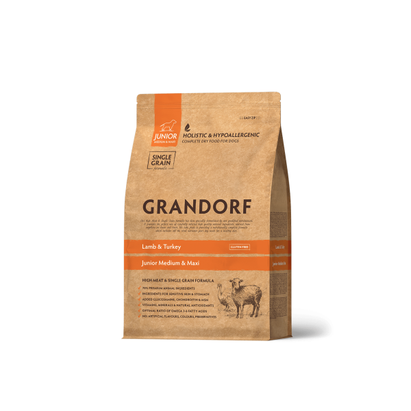 Grandorf Junior Корм сухой гипоаллергенный для щенков средних и крупных пород с 4 месяцев (ягненок, индейка), 1кг