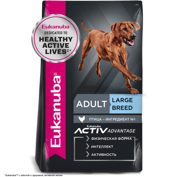 Eukanuba Корм сухой для взрослых собак крупных пород (птица), 15кг