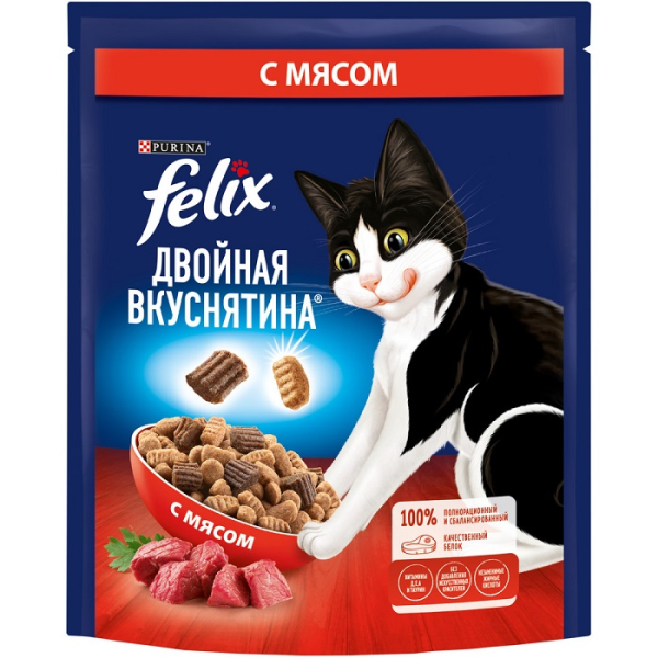 Felix "Двойная вкуснятина" Корм сухой для кошек (мясо)